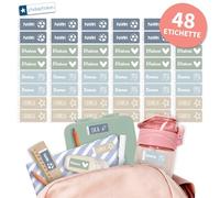 Stellasticker - Etichette adesive personalizzate con nome, cognome e icona - Ideali su libri, quaderni, materiale scolastico. Resistenti lavastoviglie e microonde. (4x1,6cm) (Nature, 48)
