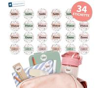 Stellasticker - Etichette adesive rotonde personalizzate con nome per la scuola. Ideali per libri, quaderni, cartelline. Resistenti in microonde e lavastoviglie. 3.1cm (Design a fiori, 34)