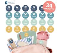 Stellasticker - Etichette rotonde personalizzate con nome, cognome o numero telefono. Adesivi per scuola, asilo e sport. Adatte in lavastoviglie e microonde. Diametro:3.1 cm. Colore: (Playground, 34)