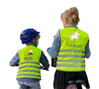 Stellasticker - Gilet di sicurezza fluorescente per bambini con nome - Alta visibilità con strisce riflettenti. Con zip e sacca per trasporto inclusa - 3 taglie - Colore a scelta (Giallo)
