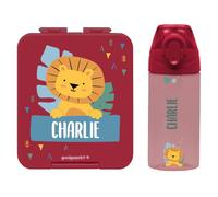 Stellasticker - Set con borraccia personalizzabile per bambini e porta pranzo/merenda personalizzato per bambini in plastica - Borraccia con cannuccia capacità 450 ml - Senza BPA (Bordeaux)