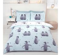 Stellato Pinguini Set Copripiumino Doppio Blu Ghiaccio Bambini - 2 IN 1 Design