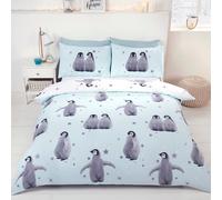 Stellato Pinguini Set Copripiumino Doppio Blu Ghiaccio Bambini - 2 IN 1 Design