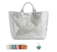 Stellaya Womens Letters Print Tote Bag, Stellaya Fashion Retro Tote Bag, Large PVC Kraft Material (Silver)