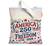 Stelle Canvas Tote Bag per le donne, Patriottica Vintage Fuochi d'artificio Banner 4 luglio Rosso Lavabile Riutilizzabile Estetica Tote Ba, Rosso, 13x15 Inch