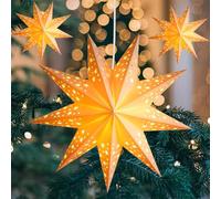 Stelle di Carta di Natale, 3 PCS 45 cm Stelle di Carta da Appendere, Lanterna a Forma di Stella di carta3D con Stringa Luci LED a Batteria, per Natale, Matrimoni, Compleanni, Feste (Bianco)
