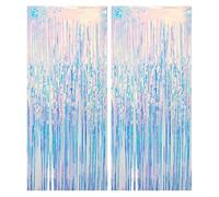 Stelle filanti iridescenti, sfondo iridescente per feste, 1 x 2,5 m, confezione da 2 tende per feste, tende olografiche con frange per feste a tema sirena/discoteca/eras