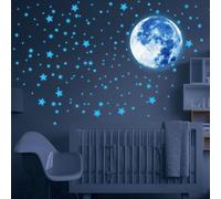 Stelle fosforescenti, 435 pezzi, stelle fosforescenti da soffitto, stelle fosforescenti e luna, adesivi murali per decorazioni murali, cameretta dei bambini, camera da letto e soggiorno (blu)