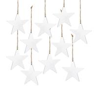 Stelle in legno bianche, 10 pezzi: ornamenti natalizi shabby chic per albero di natale e finestre, decorazioni natalizie da appendere rustiche, pendenti per regali e pacchetti, 7 cm