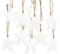 Stelle in legno bianche, 10 pezzi: ornamenti natalizi shabby chic per albero di natale e finestre, decorazioni natalizie da appendere rustiche, pendenti per regali e pacchetti, 7 cm