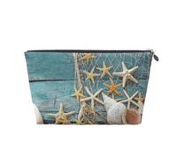 Stelle marine della spiaggia del mare sulla rete da pesca, Borsa da toilette Borsa per trucco Borsa per cosmetici Borsa da toilette da viaggio portatile