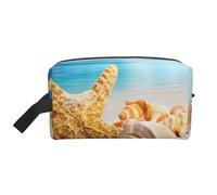 Stelle marine e conchiglie sulla spiaggia, organizer per cosmetici di grande capacità, borsa da viaggio per il trucco da donna