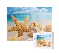Stelle marine e conchiglie sulla spiaggia,Puzzle in legno da 500 pezzi, gioco di famiglia, puzzle per adulti e adolescenti, decorazioni per la casa