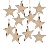 Stelle natalizie in legno naturali, 10 pezzi: ornamenti natalizi shabby chic per albero di natale e finestre, decorazioni da appendere rustiche, pendenti per regali e pacchetti, 7 cm