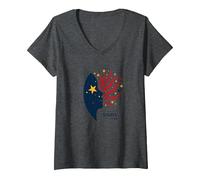 Stelle nei Miei Occhi, Strisce sulla mia Mente Maglietta con Collo a V, Donna, Grigio Scuro, S