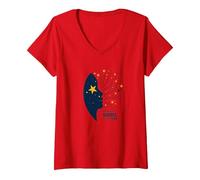 Stelle nei Miei Occhi, Strisce sulla mia Mente Maglietta con Collo a V, Donna, Rosso, L