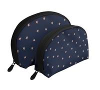 Stelle scintillanti rosa blu scuro e oro rosa stellate, Borsa per trucco a conchiglia Portamonete da donna Borsa da toilette piccola Borsa per cosmetici 2 pezzi