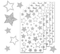 Stelle Sticker Natalizie, 5 Fogli Stelle Autoadesive Stickers, Natalizi Stelle Stickers, Adesivi Stelle Glitterati, Adesivi Stelline, Natale Stelle Adesivi Glitterati, Sticker Stelle (argentato)
