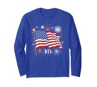 Stelle, Strisce e Candele magiche Maglia a Manica, Unisex per Adulti, Blu Reale, XL