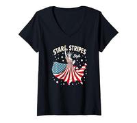 Stelle, Strisce e Stile Icona Maglietta con Collo a V, Donna, Nero, L