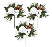 Stelo Artificiale Di Natale Con Pallina Glitter, Bacche E Pigna - 3x Bianco