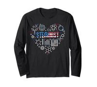 Steminist American Flag Cuore - Scienza, Tecnologia e Matematica STEM Maglia a Manica