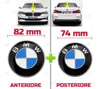 STEMMA BMW SERIE 1 3 5 FREGIO LOGO EMBLEMA COFANO ANTERIORE 74 POSTERIORE 82 mm