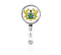 Stemma del Ghana Bobina porta badge in metallo resistente, porta badge retrattile con clip da cintura per porta badge identificativo dipendente Insegnante 1