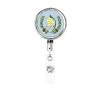 Stemma del Guatemala con sfondo Bobina porta badge in metallo resistente, porta badge retrattile con clip da cintura per portachiavi Porta badge Impiegato Insegnante