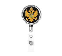 Stemma del Montenegro Bobina porta badge in metallo resistente, porta badge retrattile con clip da cintura per porta badge identificativo dipendente Insegnante 1