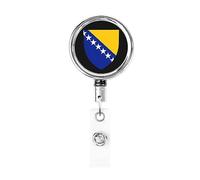 Stemma della Bosnia-Erzegovina Bobina porta badge in metallo resistente, porta badge retrattile con clip da cintura per portachiavi Porta badge Impiegato Insegnante
