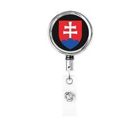 Stemma della Slovacchia Bobina porta badge in metallo resistente, porta badge retrattile con clip da cintura per porta badge identificativo dipendente insegnante