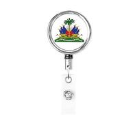 Stemma di Haiti Bobina porta badge in metallo per impieghi gravosi, porta badge retrattile con clip da cintura per porta biglietti da visita dipendente Insegnante 1