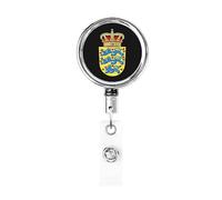 Stemma nazionale della Danimarca Bobina porta badge in metallo resistente, porta badge retrattile con clip da cintura per porta badge identificativo dipendente Insegnante
