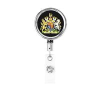 Stemma reale del Regno Unito Bobina porta badge in metallo resistente, porta badge retrattile con clip da cintura per portachiavi Porta badge Impiegato Insegnante