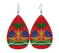 Stemma Rosso Di Haiti Donna Orecchini Ecopelle Orecchino Goccia Pendenti