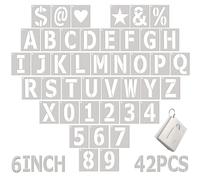 Stencil a forma di lettera grande per dipingere 15,2 cm, stencil con lettere dell'alfabeto, 42 pezzi, stencil ispessiti per artigianato, stencil riutilizzabili per legno, pareti, tessuto, roccia,