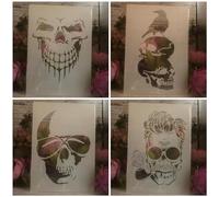 Stencil a forma di teschio, 4 pezzi, formato A4, 29 cm, motivo mandala, fantasma, per pittura da parete, album da colorare, goffratura, album decorativo