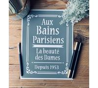 Stencil adesivo decorativo in PVC, stile poster per bagni parigini, 30 x 20 cm, riutilizzabile e riposizionabile, per personalizzazione multi-supporto, per decorazione casa, bagno (stencil, stencil