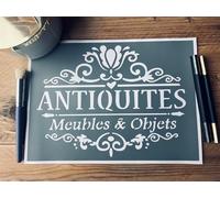Stencil adesivo stile poster vintage in PVC morbido, motivo antiquariato e oggetti 30 x 20 cm. Multi-supporti, fai da te, Ristrutturazione mobili, arredamento casa, decorazione, ristrutturazione
