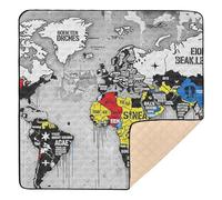 Stencil Art Graffiti Carta da parati con mappa del mondo, grande, robusto, tappetino da gioco per bambini per interni ed esterni, lavabile, tappetino per attività di intrattenimento per bambini, 127 x