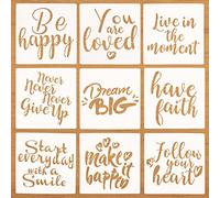 Stencil Lspiratori Di Parole Templates,9 Pezzi Stencil Pittura Riutilizzabili Scritte,Modello di Pittura Plastica Stencil per DIY Scrapbook,Pavimenti, Finestre, Mobili, Legno,20x20CM