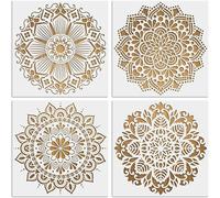 Stencil mandala 30×30 cm set 4 MWOOT riutilizzabili parete tela legno