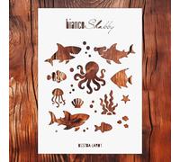 Stencil Mare Bambini - Squali, Polpo, Pesci e Animali del Mare | biancoShabby® | Stencil Professionale 50x70 cm