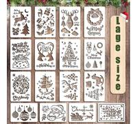 Stencil natalizi, stencil da disegno, stencil per pittura in plastica, stencil natalizi riutilizzabili, carte regalo fai da te, regali di Natale per bambini-2