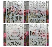 Stencil per artigianato, 4 pezzi, formato A4, 29 cm, motivo floreale retrò con parole francesi, stencil riutilizzabili per dipingere su legno, tela, modelli da disegno, arte da parete, decorazione per