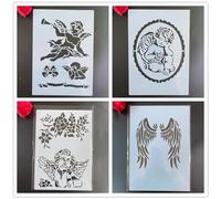 Stencil per artigianato, 4 pezzi, formato A4, 29 x 21 cm, motivo: ali d'angelo, kit di stencil riutilizzabili per dipingere su tela da parete in legno, modelli in plastica per porte e decorazioni