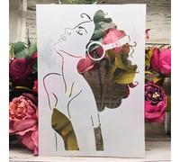 Stencil per artigianato, formato A4, 29 cm, alla moda, motivo: ragazza con capelli e cuffie, stencil riutilizzabili per dipingere su legno, tela, disegno, decorazione da parete per la casa