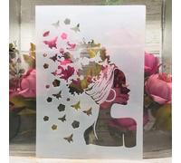 Stencil per artigianato, formato A4, 29 cm, alla moda, motivo: ragazze e farfalle, stencil riutilizzabili per dipingere su legno, tela, disegno, decorazione da parete per la casa