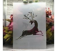 Stencil per artigianato, formato A4, 29 cm, motivo: renna che salta di Natale, stencil riutilizzabili per dipingere su legno, tela, modelli da disegno, decorazione da parete per la casa